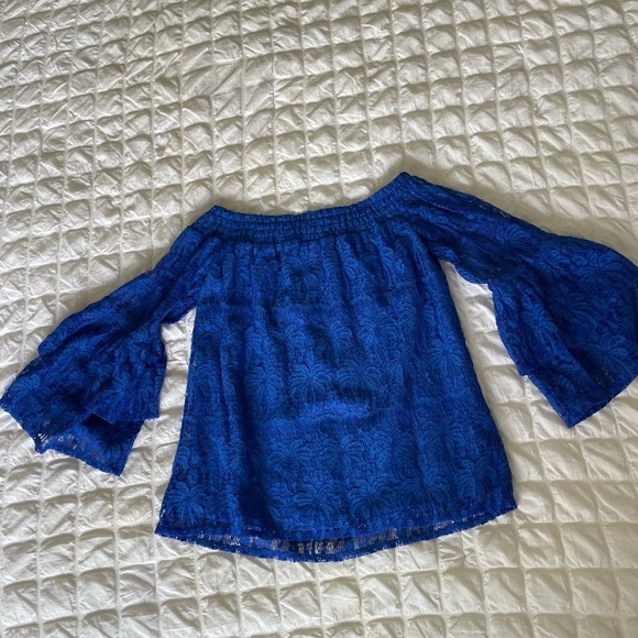 Lilly Pulitzer Blue Palm Lace Off-Shoulder Blouse - Picture 7 of 8